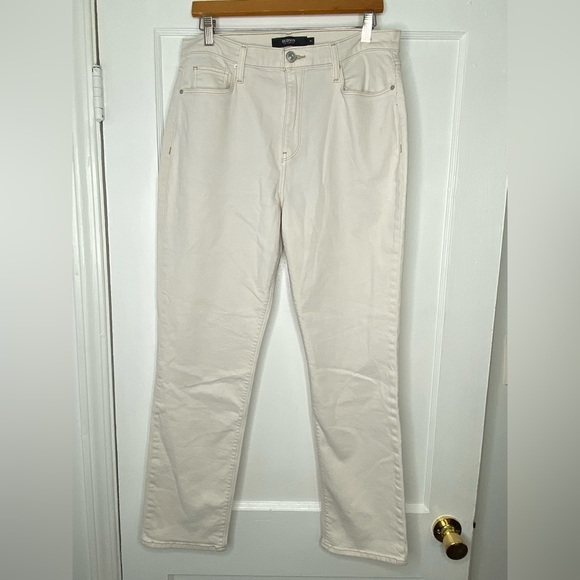HUDSON JEANS NWT White Soft Ecru Tan Stitch Holly Straight Size 31 - Picture 1 of 9